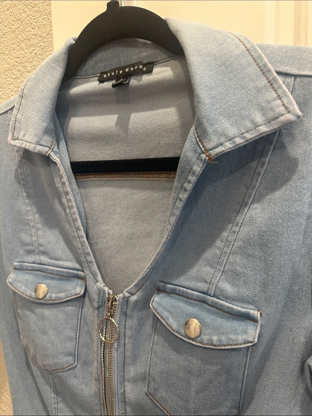 Haute Monde Pale Blue Denim Zip-Front dress